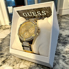 Load image into Gallery viewer, Gold GUESS Watch with Box & Cleaning Cloth – Elegant Crystal Accent Wristwatch for Men or Women