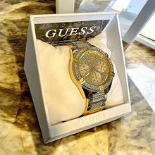 Load image into Gallery viewer, Gold GUESS Watch with Box & Cleaning Cloth – Elegant Crystal Accent Wristwatch for Men or Women