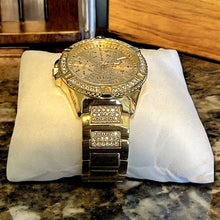 Load image into Gallery viewer, Gold GUESS Watch with Box & Cleaning Cloth – Elegant Crystal Accent Wristwatch for Men or Women