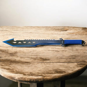 26" Survival Machete Sword – Full Tang Black Blade with Blue Cord Handle & Sheath