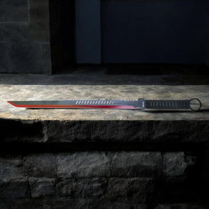 Wartech 27" Red & Black Full Tang Machete Sword with 2 Throwing Knives – Stainless Steel Fantasy Blade Set
