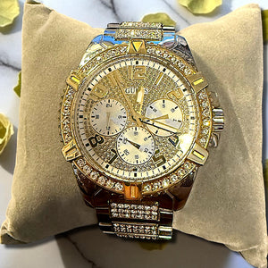GUESS Gold & Silver Stainless Steel Men’s Watch – Brand New with Box + Cloth