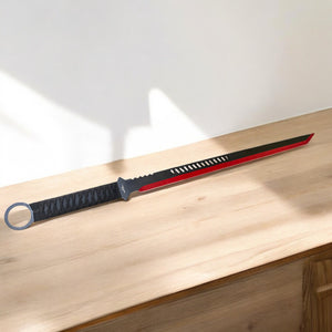 Wartech 27" Red & Black Full Tang Machete Sword with 2 Throwing Knives – Stainless Steel Fantasy Blade Set