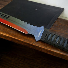 Load image into Gallery viewer, Wartech 27&quot; Red &amp; Black Full Tang Machete Sword with 2 Throwing Knives – Stainless Steel Fantasy Blade Set