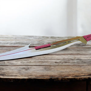 27" Fantasy Machete Knife – 440 Stainless Steel Fixed Blade with Sheath (Silver/Burgundy)