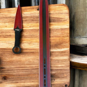 27" Tactical Master Machete Set – Red Bat Blade with 3 Throwing Knives & Sheath